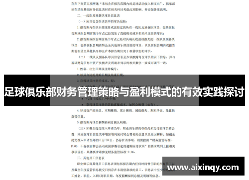 足球俱乐部财务管理策略与盈利模式的有效实践探讨 足球俱乐部财务管理策略与盈利模式的有效实践探讨